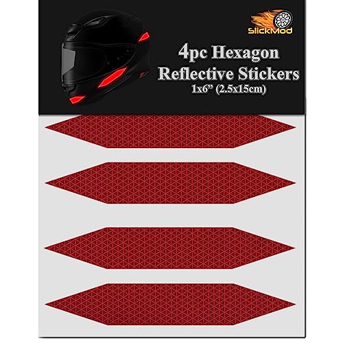 SlickMod - Reflective Hexagon Decal Sticker Stripes for Motorcycle Helmet - High Visibility Safety (4. Red) - color: 4. Red