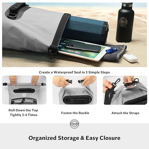 STOVER 5/10/25/30/40/55L Waterproof Dry Bag- Roll-Top Backpack w/Phone Case- Kayaking, Hiking, Camping, Boating- Men/Women - color: 30l Grey (With Phone Case), size: 30L