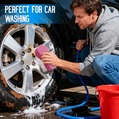 3PCS Car Wash Sponge, Heavy Duty Car Sponges for Washing, Car Accessories Large Sponges for Cleaning, Automotive Cleaning Supplies, Eco Friendly Sponge (7.68 x 3.74 x 1.38 Inch), Pink - color: Pink