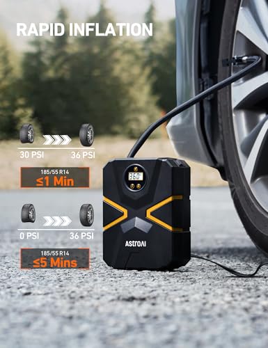 AstroAI S1 Tire Inflator Portable Air Compressor 12V DC 150PSI with Digital Gauge, Auto Shut-Off Preset Pressure Fast Inflation, Compact Air Pump for Car Tires, Motorcycle, Bike, Ball, Inflatables