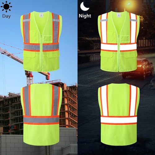 Reflective Safety Vest for Men Women Hi Vis Vest with Pockets High Visibility Vest Mesh Construction Vests Meets ANSI/ISEA Standards (Yellow-33, Large) - color: Yellow-33, size: Large