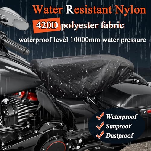 FOVPLUE Seat Rain Cover,Water-Resistant Two-Up Seat Bra Fits Seats up to 23" L x 15" W,Universal for Harley Touring CVO Electra Glide Street Glide Road Glide Road King,Dyna,Softail,Sportster