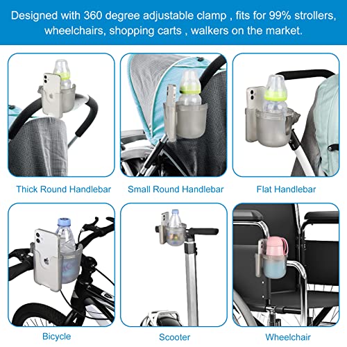 Accmor Stroller Cup Holder with Phone Holder, Bike Cup Holder, Universal Cup Holder for Uppababy Nuna Doona Strollers, 2-in-1 Cup Holder for Walker, Wheelchair, Scooter - color: Transparent Grey