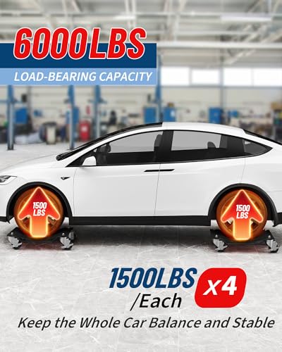 DEXSO Car Wheel Dolly, 6000 lbs/2722 kg Car Moving Cart with Brakes, Set of 4 Piece, Heavy-Duty Vehicle Dolly, Moving Cars, Trucks, Trailers, Motorcycles, and Boats, Black - color: Black