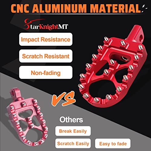 StarknightMT CNC Wide Fat Footpegs 360° Roating MX Foot Pegs Chopper Bobber Style Compatible with Dyna Fatboy Sportster Iron 883 (Red) - color: Red