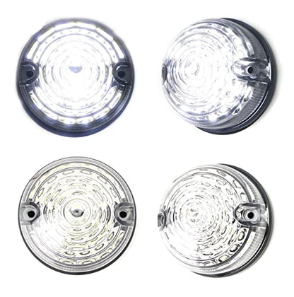 iJDMTOY 12V 70mm Round Dome Shape Flush Mount Clear Lens Xenon White LED Side Markers/Turn Signal/Reverse Backup Lamps, Compatible With Classic 50s 60s Car Caravan Truck Motorcycle, etc - style: Clear Lens White LEDs