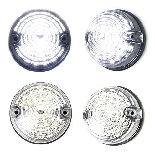 iJDMTOY 12V 70mm Round Dome Shape Flush Mount Clear Lens Xenon White LED Side Markers/Turn Signal/Reverse Backup Lamps, Compatible With Classic 50s 60s Car Caravan Truck Motorcycle, etc - style: Clear Lens White LEDs