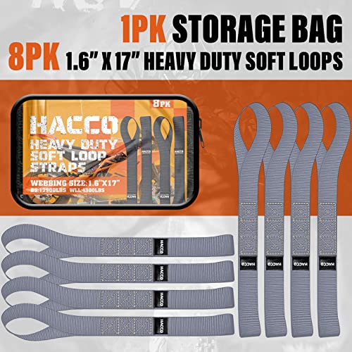 Haccoplanet 8PK Soft Loop Motorcycle Tie-Down Straps, 1.6 x 17inch 12000LB Break Strength, Heavy Duty Tie Down Loops for Securing ATV, UTV, Dirt Bike, Lawn & Garden Equipment (Grey) - color: Grey