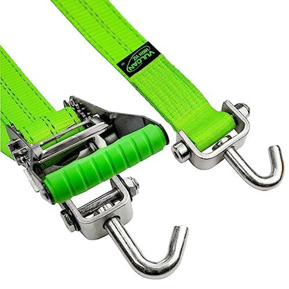 VULCAN Car Tie Down - Rolling Idler 3-Cleat - 120 Inch - 4 Pack - High-Viz - 3,300 Pound Safe Working Load - size: High-Viz Reflective