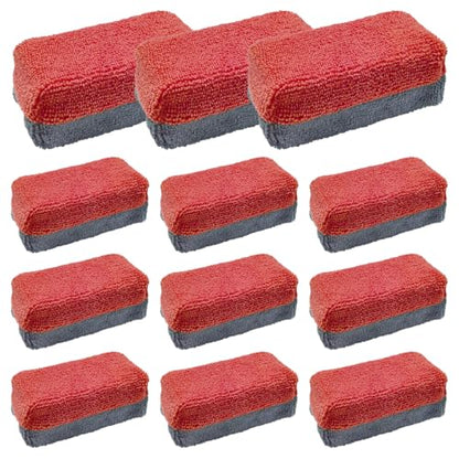 12PCS Ceramic Coating Applicator Sponge, Microfiber Rectangular Auto Polishing Cleaning Pads, Universal Automotive Detailing Sponge for Car Wax, Paint, Sealant Application (Red) - color: Red