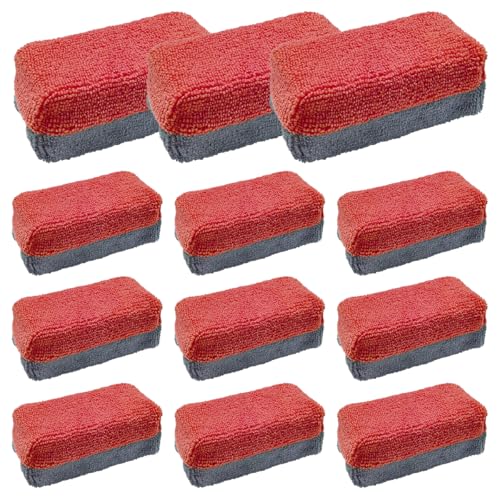 12PCS Ceramic Coating Applicator Sponge, Microfiber Rectangular Auto Polishing Cleaning Pads, Universal Automotive Detailing Sponge for Car Wax, Paint, Sealant Application (Red) - color: Red