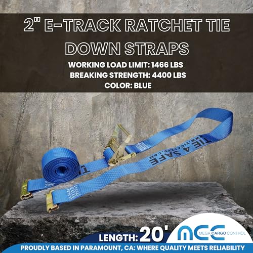 Mega Cargo Control E Track Logistic Tie Downs, 10 Pack 2" x 20' Blue E-Track Ratchet Straps for Trailers, Trucks, ATV, Cars - 1,466 Lbs WLL Heavy Duty - color: Blue, size: 10 Pack