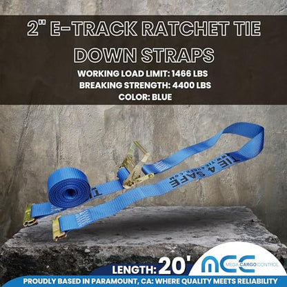 Mega Cargo Control E Track Logistic Tie Downs, 10 Pack 2" x 20' Blue E-Track Ratchet Straps for Trailers, Trucks, ATV, Cars - 1,466 Lbs WLL Heavy Duty - color: Blue, size: 10 Pack