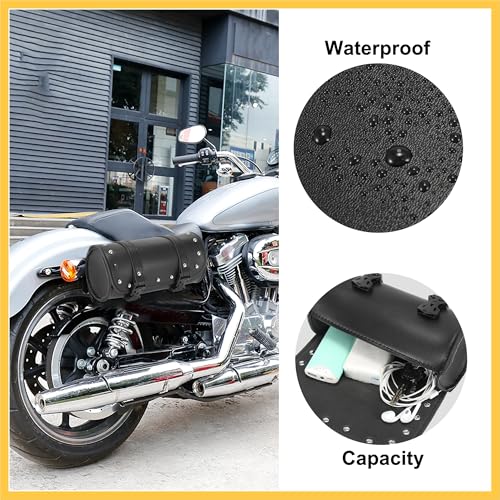 Universal Motorcycle Fork Handlebar Tool Bag Cycling Storage Pouch Bag Waterproof Faux Leather Black Auto Replacement Parts