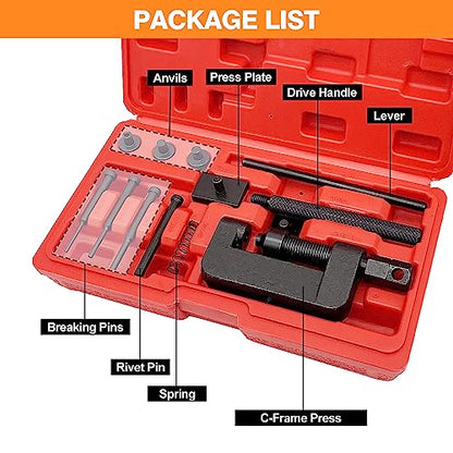 Chain Breaker, 13-Piece Chain Cutter Rivet Tool Set Riveting Breaker Riveter for Motorcycle, Bike, ATV