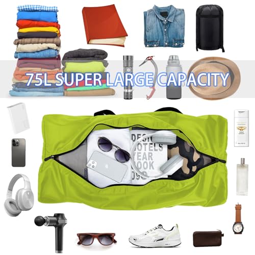 iFARADAY Foldable Duffel Bag 30" / 75L Lightweight with Water Rresistant for Travel-Light Green - color: Light Green-75L