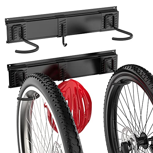 Ultrawall Bike Rack, Garage Bike Rack Wall Mount for 2 Bicycle and 1 Helmet, Heavy Duty Bike Storage for Home Space Saving Holds Up to 100lbs - size: 2 bike