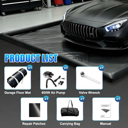 Inflatable Garage Floor Mat, Waterproof Car Wash Mat with High Rise Edge, 9.8FT x 19.6FT Heavy Duty PVC Parking Containment Mat for Snow Mud Oil, Garage Floor Protector for Car SUV Truck Motorcycle
