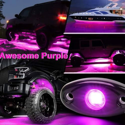 Rock Lights Pink with Light Purple 12 Pods Pure Pink LED Rock Lights IP68 Waterproof 47inch Extension Wires for Trucks UTV ATV SUV Boat Pickup Car Fender Exterior Lighting Kit - color: Purple-12pcs
