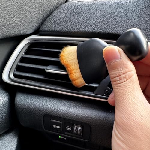 Car Detailing Brush, Soft Bristle Cleaning Brush, Scratch-Free Auto Duster Tool for Dashboard, Air Vents, Leather & Interior Cleaning (Black&Brown) - color: Black&Brown
