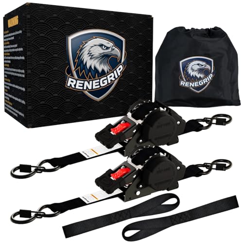 Retractable Ratchet Straps Heavy Duty Tie Down 1''*12ft Breaking Strength 1760LBS Cargo Securing System, for Motorcycle, Jetski, Kayak(Black,2 Pack) - color: Black, size: 2Pack
