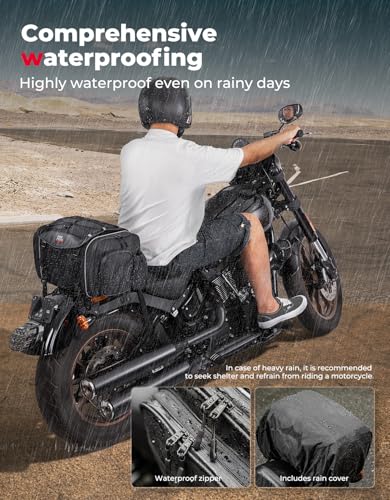 KEMIMOTO Motorcycle Travel Luggage Bags, Expandable Large Capacity Motorcycle Tail Bag, Waterproof Rear Rack Trunk, Motor Pannier Bag with Rain Cover and Straps 25L-30L - size: 25L-30L