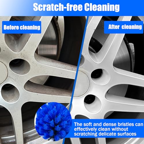 Car Wheel Brush Kit, Soft Drill Wheel Cleaner Brush, Tire Brush, Detailing Brush, and Detailing Pads, No Scratches Car Wheel Cleaning Kit for Wheels, Tires, Rims, Engines, Exhaust(Blue+White, 6 Pack) - color: Blue+white 6 Pk