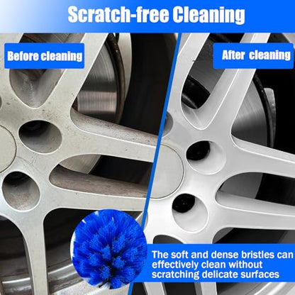 Car Wheel Brush Kit, Soft Drill Wheel Cleaner Brush, Tire Brush, Detailing Brush, and Detailing Pads, No Scratches Car Wheel Cleaning Kit for Wheels, Tires, Rims, Engines, Exhaust(Blue+White, 6 Pack) - color: Blue+white 6 Pk