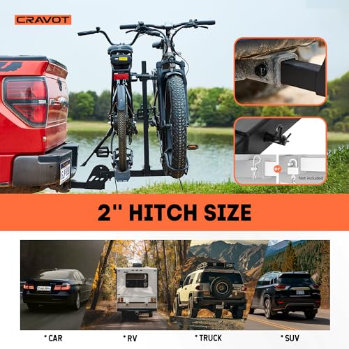 CRAVOT CyberRack E2 Hitch 2 EBike Rack with Ramp, 200 lbs Capacity Electric Bike Carrier Foldable Platform Mount, Up to 5-inch Fat Tire Bicycle for 2'' Receiver Cars Trucks SUVs Minivans RV, Trailer - size: E2 200lbs