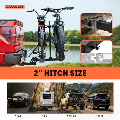 CRAVOT CyberRack E2 Hitch 2 EBike Rack with Ramp, 200 lbs Capacity Electric Bike Carrier Foldable Platform Mount, Up to 5-inch Fat Tire Bicycle for 2'' Receiver Cars Trucks SUVs Minivans RV, Trailer - size: E2 200lbs