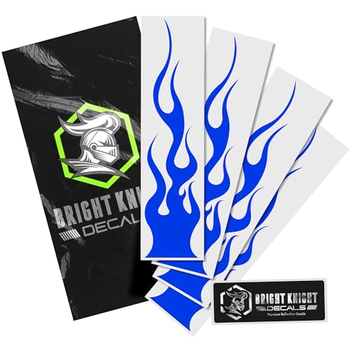 Bright Knight Decals Reflective Flame Stickers, Set of 4 Large Blue Flame Decals for Vehicles, Outdoor Waterproof 3M Vinyl Motorcycle Helmet Stickers for Safety Visibility with Clean Removal - color: Blue, size: Pack of 4