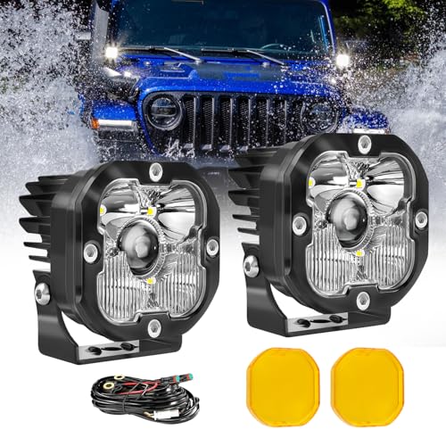 3 inch LED Light Pods for Offroad/Truck/Pickup/Motorcycle/UTV Super Bright Driving Lights 6000K White 2PCS(+DT Wiring Harness) - size: 3 inch White/Yellow