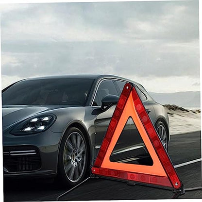 INOOMP 1Pc Roadside Warning Sign Collapsible Emergency Triangle Kit for Vehicle Safety Reflective Red Design for Day and Night Use Easy Setup Material Stable Base