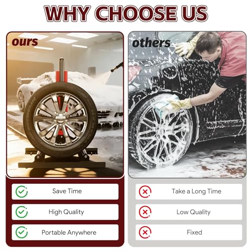 Rolling Wheel Detailing Stand, Portable Wheel Cleaning Stand, Tire Cleaning and Polishing Roller with 3-Way Rotating Rollers, for Wheel Cleaning, Polishing Rims, Dressing Tires
