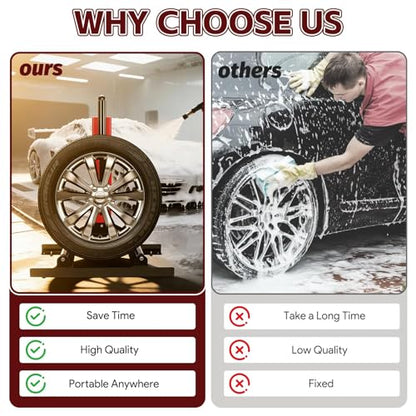 Rolling Wheel Detailing Stand, Portable Wheel Cleaning Stand, Tire Cleaning and Polishing Roller with 3-Way Rotating Rollers, for Wheel Cleaning, Polishing Rims, Dressing Tires