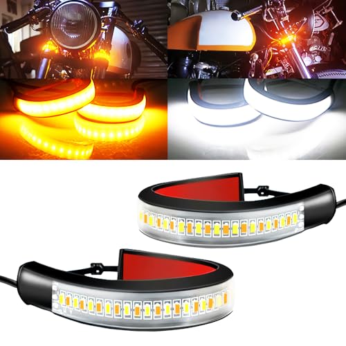 5in Motorcycle Daytime Running Light Switchback LED Strip White&Amber DRL Sequential Blinkers Ring Fork Turn Signal Light Strip DRL 5" LED Strip Light Bars for Cars Motorcycles ATV UTV 12V 2PCS