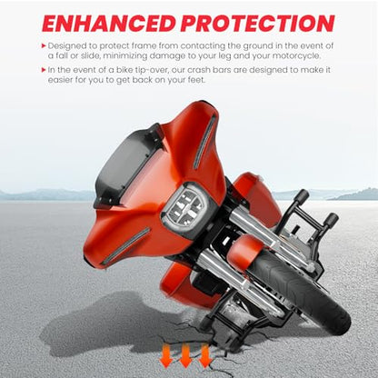2014-2026 Front Engine Guard Crash Bar for Harley Touring Street Glide Road Glide Road King Electra Glide Ultra Classic, Gloss Black Flat Out Bar