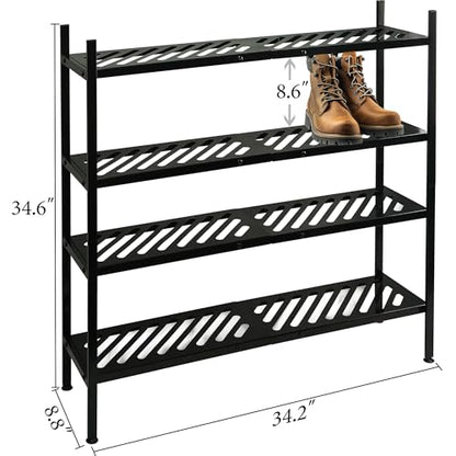 Shoe Rack, 4-Tier FreeStanding Shoe Shelf Stand, Stackable Shoe Storage Organizer for Closet, Holds up to 20-24 Pairs of Shoes for Entryway, Garage, Front Door Entrance, Metal, Black - size: 4 Tier