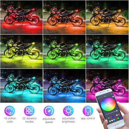Motorcycle Led Underglow Kit 12pcs Waterproof RGB Motorcycle Led Lights Atmosphere Lights Lamp with Dual Rf Wireless Remote Controllers for Harley Davidson Honda Kawasaki Suzuki