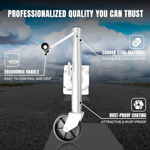 Torin 1000 lbs Trailer Jack with Wheel, Heavy Duty Swivel Boat Trailer Jack Single Whee, 10" Lift, Bolt-on Trailer Tongue Jack for RV Boat ATR39001B, Silver - size: 1,000 LBs, style: Single Wheel Trailer Jack