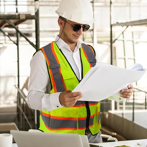 A-SAFETY Mesh High Vis Vest Lightweight Reflective Construction Vest with Pockets Safety Vest for Men/Women - color: Yellow, size: X-Small