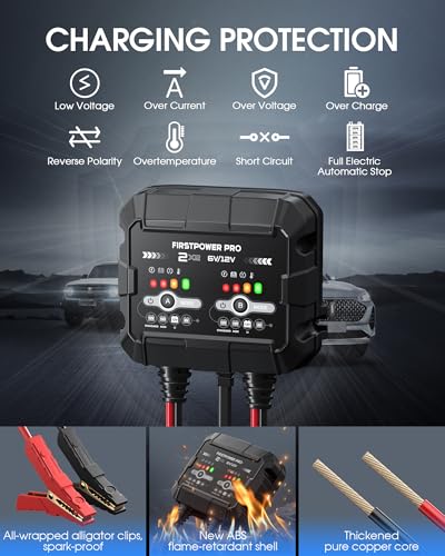 2-Bank, 4A (2A/Bank) Trickle Charger for Car Battery, 12V 6V Car Battery Charger, Automotive Battery Trickle Charger, Maintainer, for Motorcycle Lawn Mower AGM, Lithium Batteries-1PC