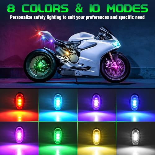 Wireless RGB LED Aircraft Strobe Lights with Remote Control, 8 Colors 10 Flash Modes USB Charging Anti-Collision Lights Waterproof Emergency Warning Light for Drone Car Motorcycle Bike 4 Pcs - color: 4Pcs