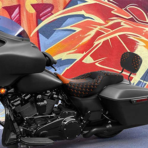 C.C. RIDER Sissy Bar Passenger Backrest Pad For Harley Touring Softail CVO Road Glide Street Glide Road King Electra Glide Softail Street Bob - color: Sissy Bar-Orange Stitching