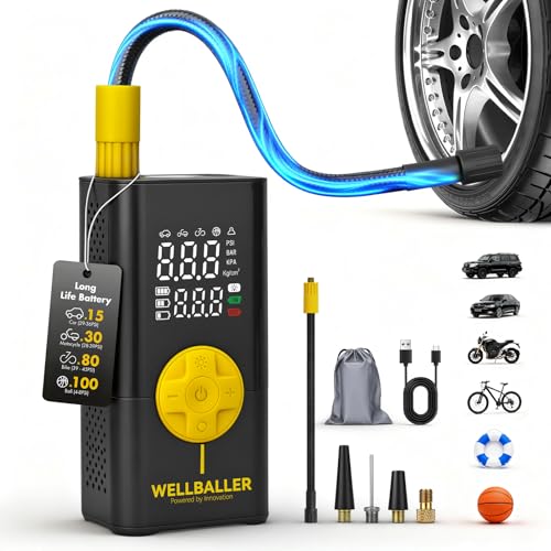 Tire Inflator Portable Air Compressor,Long Battery Life Bike air Pump with Digital Pressure Gauge & LED Light,150PSI Cordless Air Pump for Bike Tires,Fast Inflation for Car,Motorcycle,Bicycle,Ball - color: Black