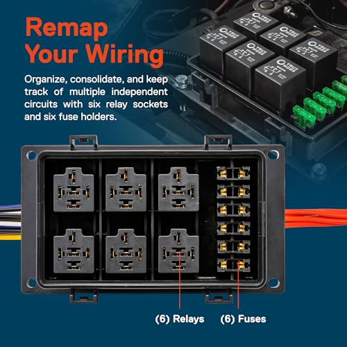 True Mods Waterproof 12V Fuse Relay Box Block Kit w/Pre-Wired Harness [12 & 16AWG] 6 Gang Bosch Style 5Pin 30A/40A Universal Relay & Fuse Panel for DC Auto Automotive Vehicle Car Marine Boat Jeep UTV - style: Prewired Fuse/Relay Kit