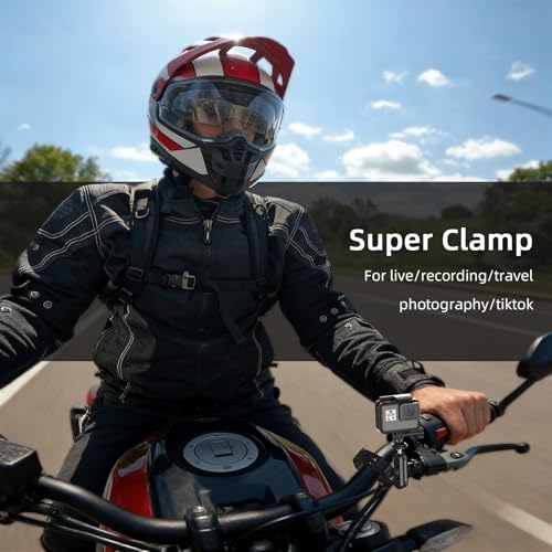 Phone Clamp Mount with 360° Dual Ballhead Anti-Fall 360° Rotating Motorbike Phone Holder AC Clamp Mount for GoPro Hero 13,DJI OSMO Pocket 3,Insta 360 X5 Fits Mountain/Scooter/Dirt - color: Deep Black
