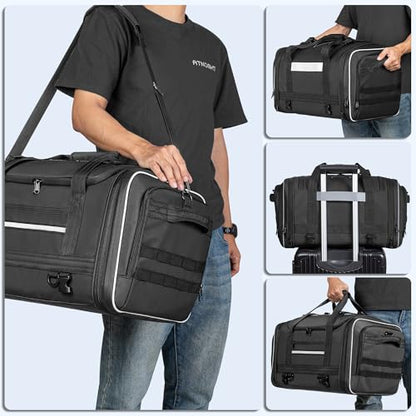 Marscamd Waterproof Motorcycle Tail Luggage Bag, 48L-64L Expandable, a Rain Cover Included, Bag with 4 Rack Mount Straps and Multiple Pockets - Black