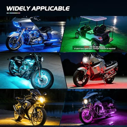 Nilight 8PCS Motorcycle RGB Led Light Kit Waterproof Multi-Color Atmosphere Lights Lamp with 4Key RF Wireless Remote for Harley Davidson Honda Kawasaki Suzuki, 2 Years Warranty (TL-42) - color: 8Pcs RGB LED Strip Lights