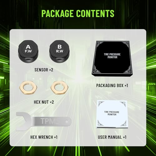 Motorcycle Tire Pressure Monitoring System, Bluetooth 5.0 Connect to Phone APP, Real-Time Tire Pressure & Temperature Display with Alarm, IP67 Waterproof External Sensors for Motorbike Scooter ATV